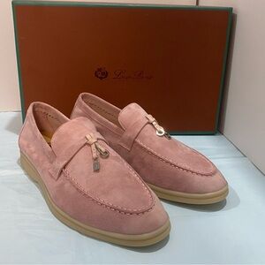 Loro Piana Beige Loafers with Silver Accents